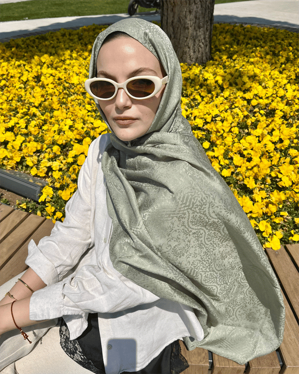 Pastel Yeşil Lavin Desen Jakar Şal