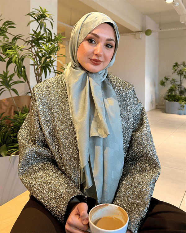 Pastel Yeşili Damier Desen Jakar Şal