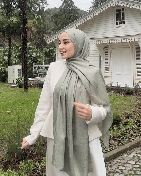 Pastel Yeşili Döngü Desen Jakar Şal