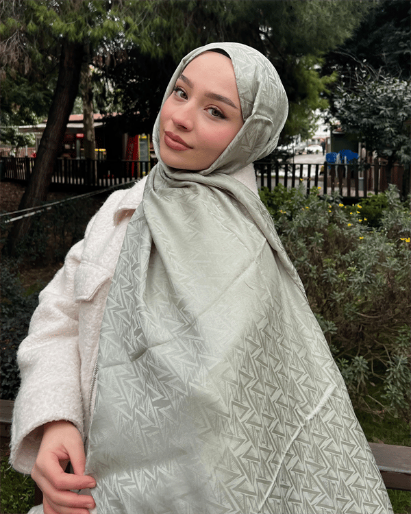 Pastel Yeşili Triya Desen Jakar Şal
