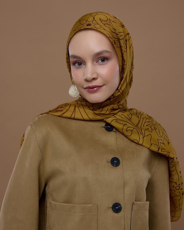 Saf Altın & Tarçın Rüzgarı Efsunlu Desen Şal - 32