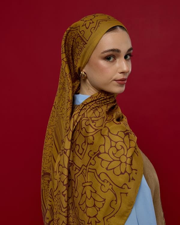 Saf Altın & Tarçın Rüzgarı Harem Rüyası Desen Şal - 32