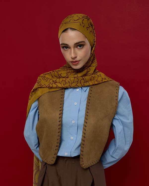Saf Altın & Tarçın Rüzgarı Harem Rüyası Desen Şal - 32 - görsel 3