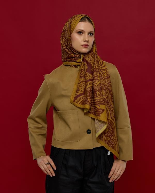 Saf Altın & Tarçın Rüzgarı Sultani Desen Şal - 32 - görsel 4