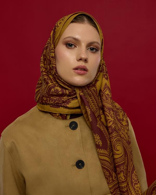 Saf Altın & Tarçın Rüzgarı Sultani Desen Şal - 32