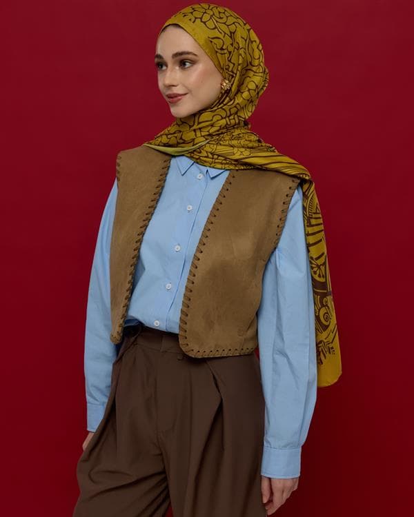 Saf Sarı & Buhur Kahvesi Harem Rüyası Desen Şal - 44 - görsel 4