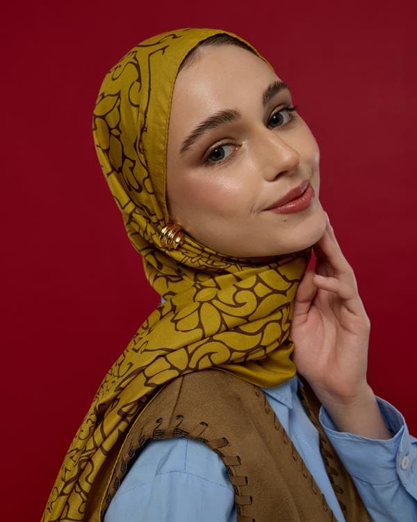 Saf Sarı & Buhur Kahvesi Harem Rüyası Desen Şal - 44