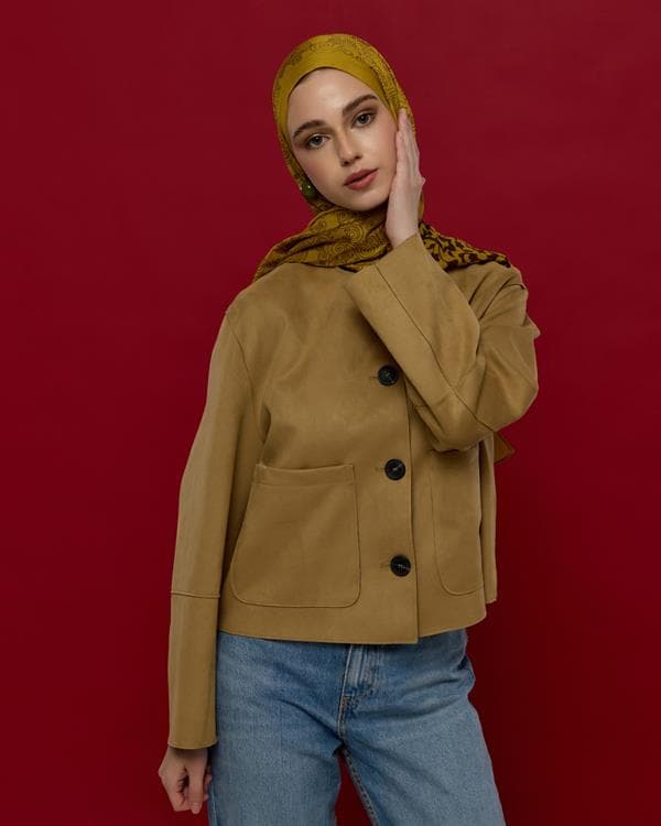 Saf Sarı & Buhur Kahvesi Saraylı Desen Şal - 44 - görsel 5
