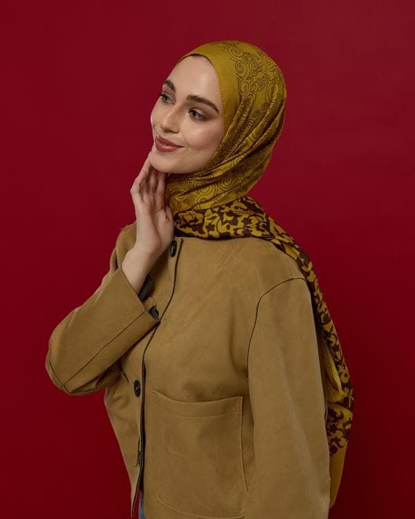 Saf Sarı & Buhur Kahvesi Saraylı Desen Şal - 44