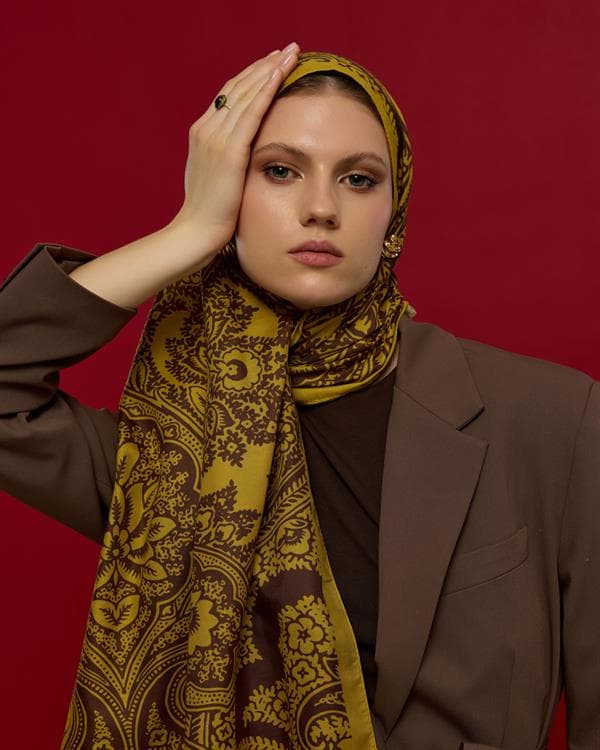 Saf Sarı & Buhur Kahvesi Sultani Desen Şal - 44