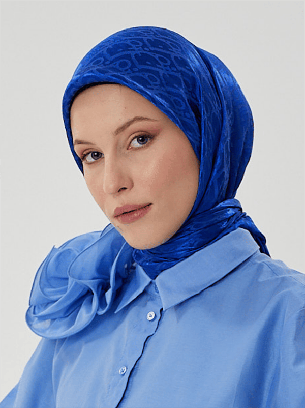 Saks Mavisi D Desen Parlak Jakar Eşarp