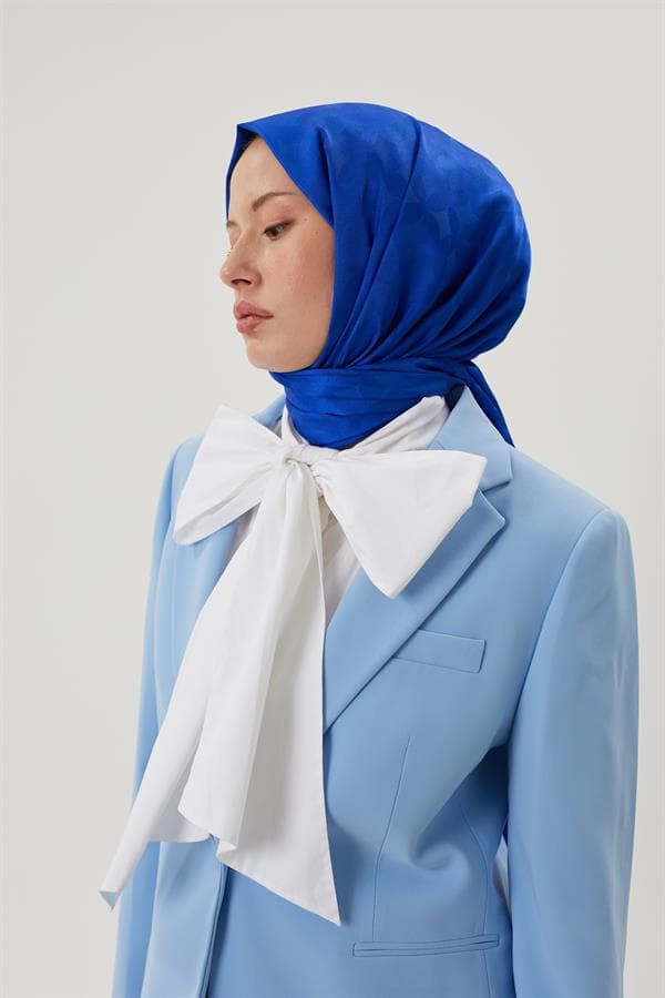 Saks Mavisi Rise Desen Jakar Şal - görsel 4