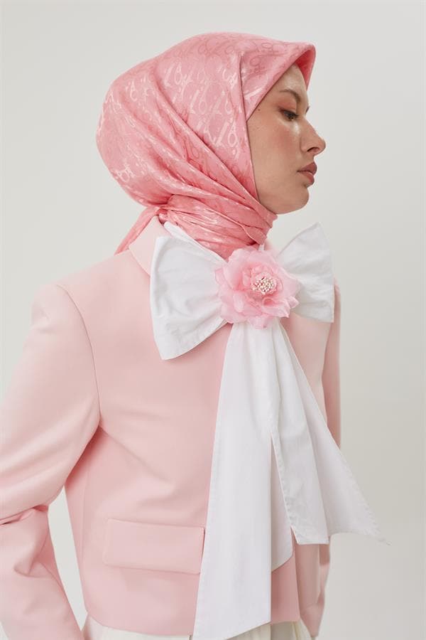 Şeker Pembe D Desen Parlak Jakar Eşarp - görsel 4