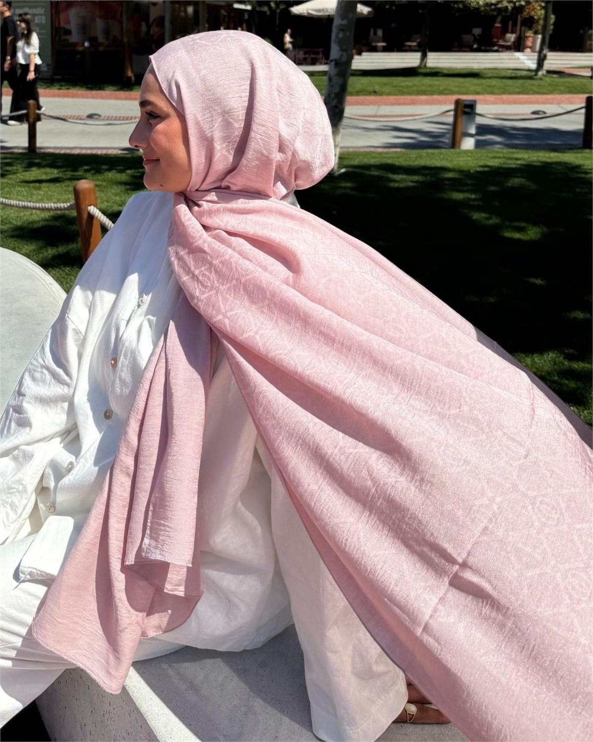 Şeker Pembe Imannoor Matris Desen Pamuk Jakar Şal