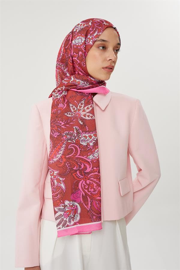 Şeker Pembe & Kiremit Retro Desen Şal - görsel 6
