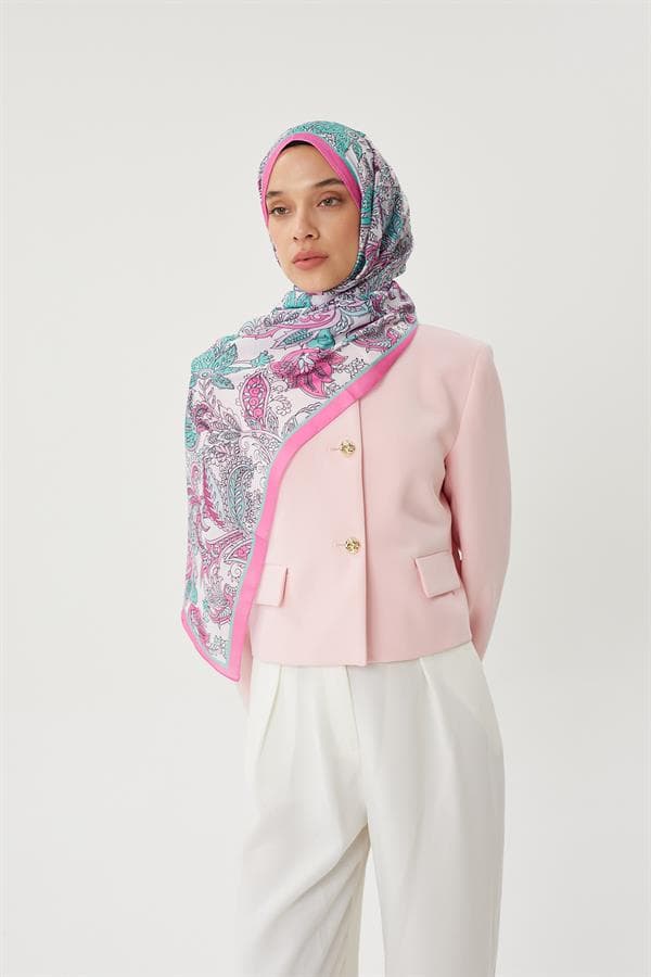 Şeker Pembe & Taş Retro Desen Şal - görsel 4