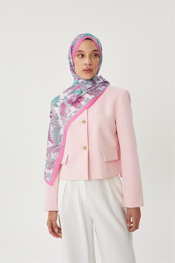 Şeker Pembe & Taş Retro Desen Şal - görsel 3