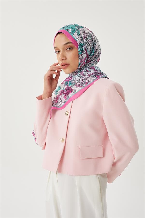 Şeker Pembe & Taş Retro Desen Şal - görsel 5