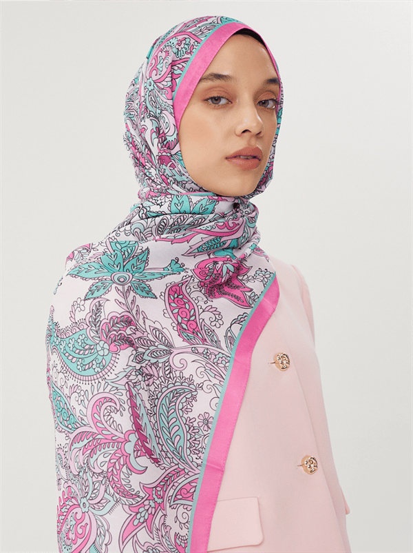Şeker Pembe & Taş Retro Desen Şal