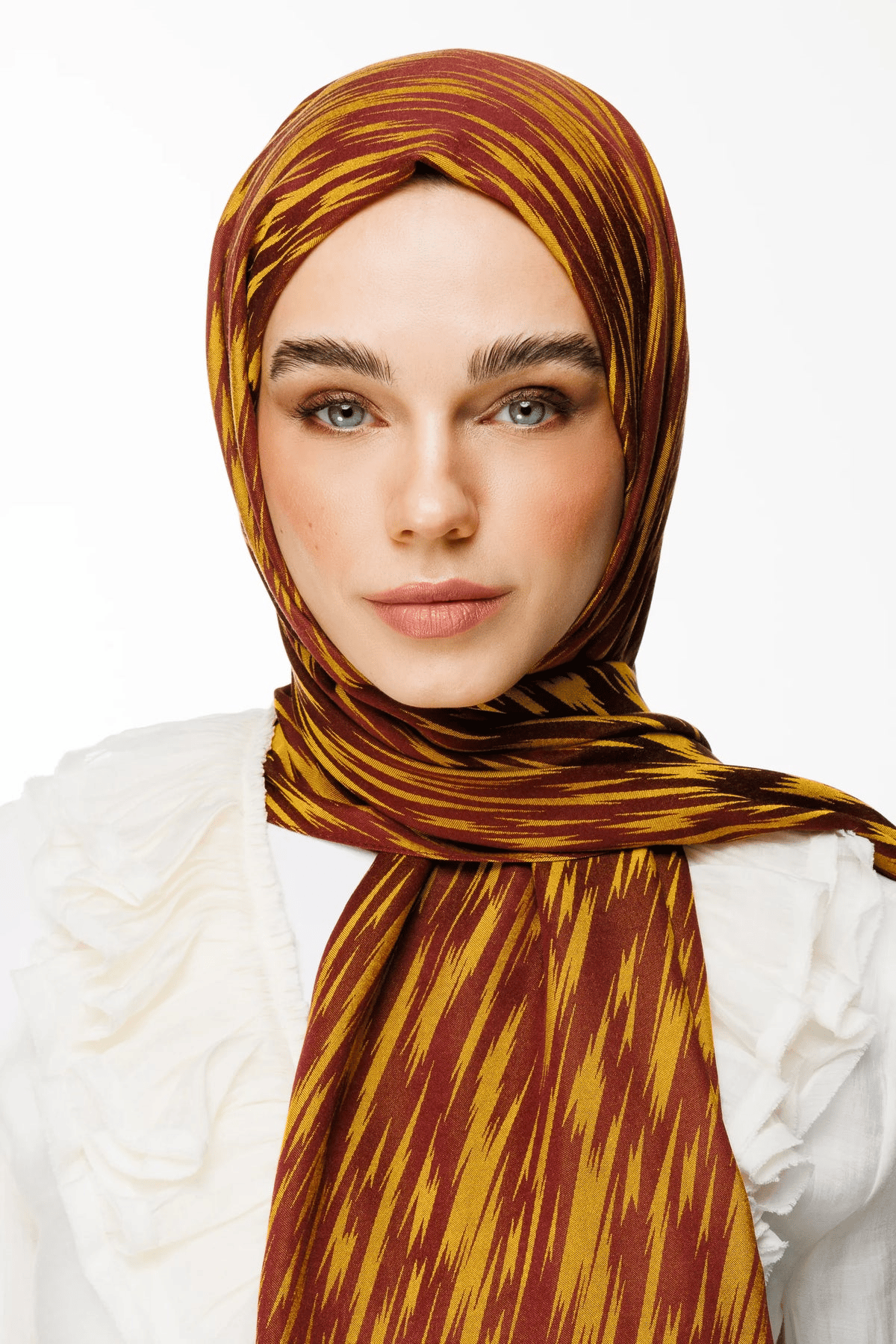 Mürdüm-Sarı Selis Desen Çift Taraflı Şal - görsel 3