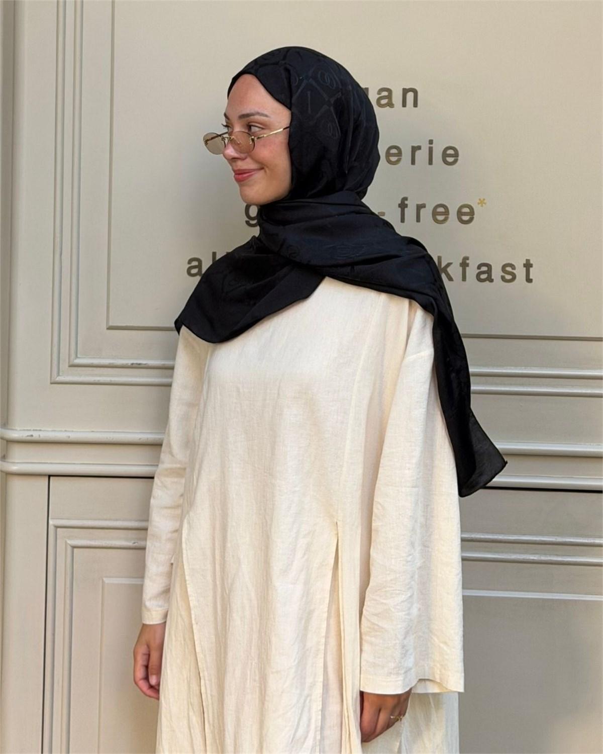 Siyah Imannoor Armoni Desen Pamuk Jakar Şal