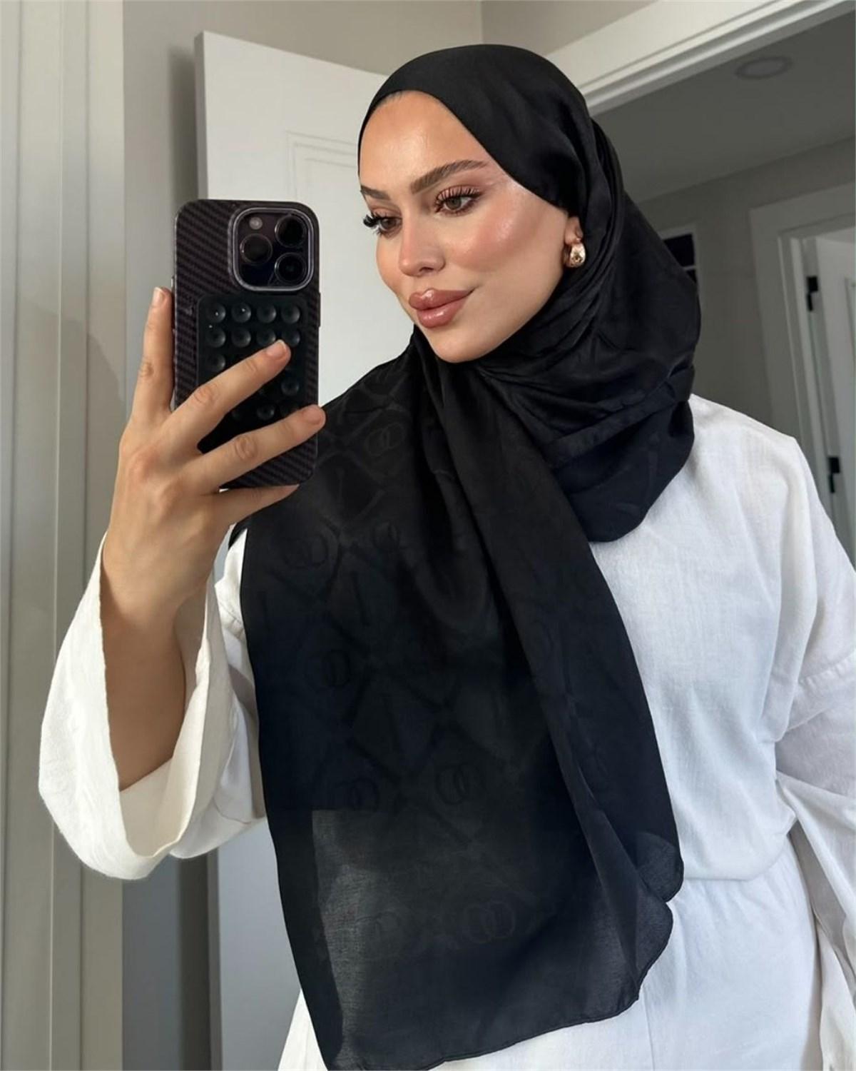 Siyah Imannoor Armoni Desen Pamuk Jakar Şal - görsel 3