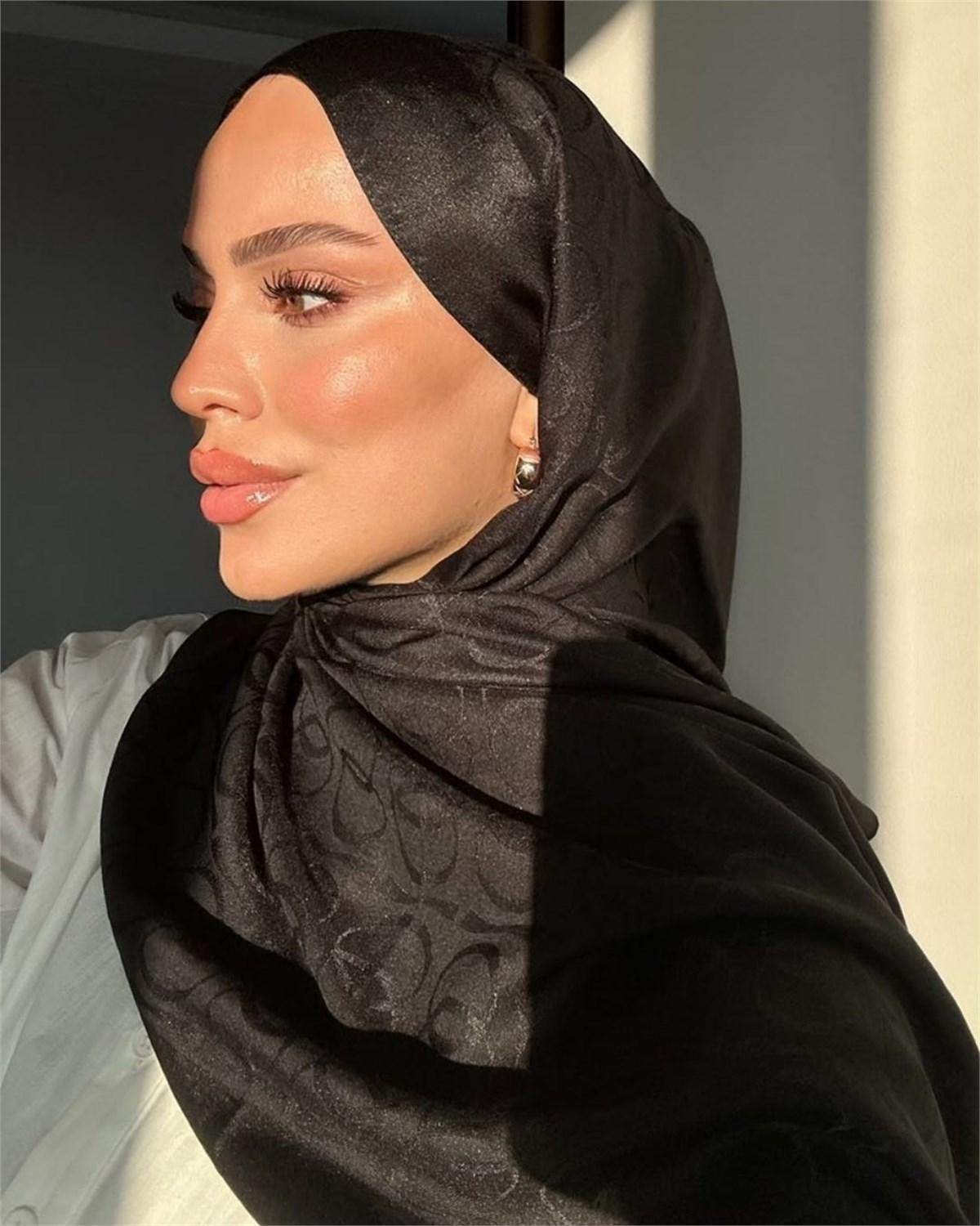 Siyah Imannoor Ester Desen Pamuk Jakar Şal - görsel 3