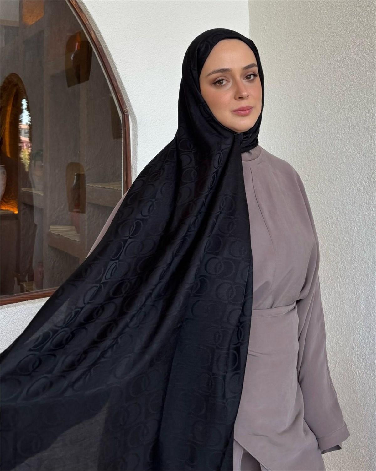 Siyah Imannoor Küçük Dama Desen Pamuk Jakar Şal