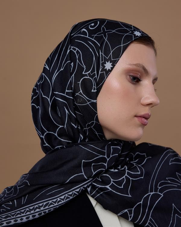 Siyah & İnci Efsunlu Desen Şal - 65