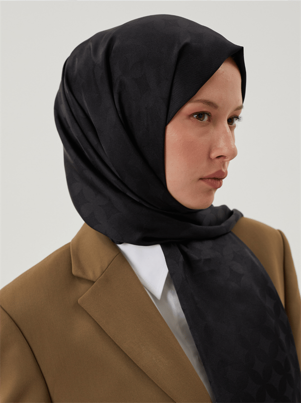 Siyah Rise Desen Jakar Şal - görsel 4