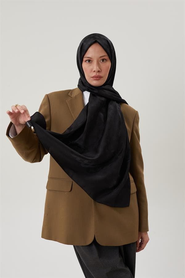 Siyah Rise Desen Jakar Şal - görsel 5