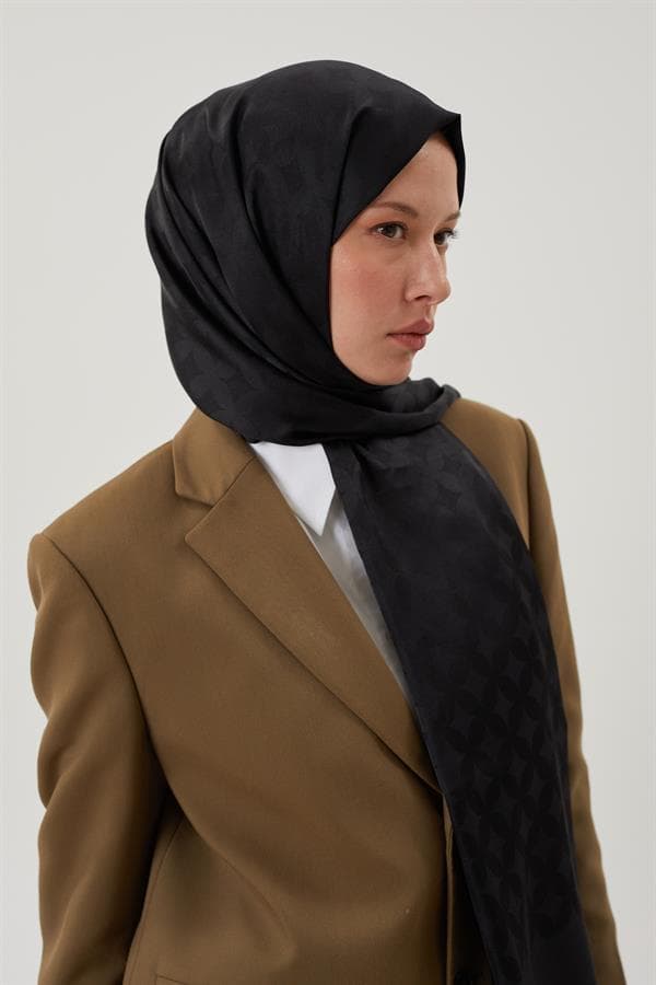 Siyah Rise Desen Jakar Şal - görsel 8