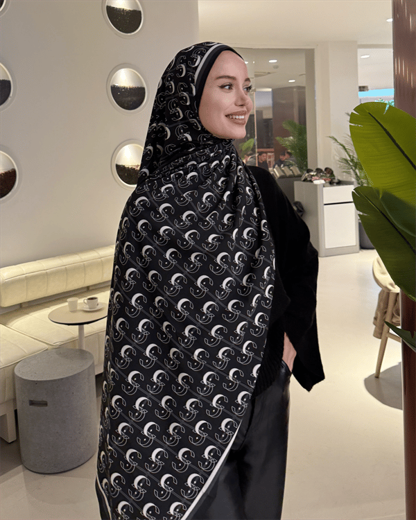 Siyah Royal Vual İpek Şal