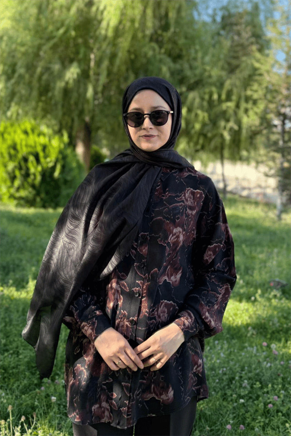 Siyah Su Yolu Lyocell Bambu Jakar Şal
