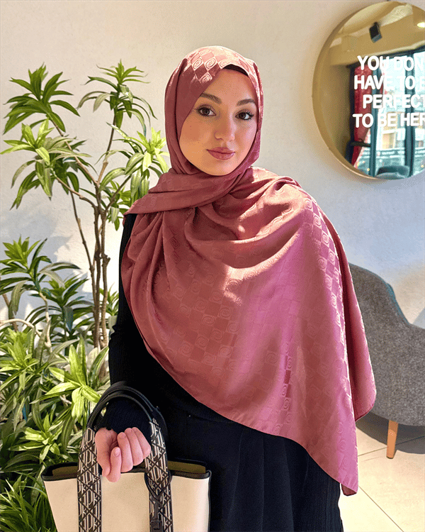 Soft Pembe Damier Desen Jakar Şal