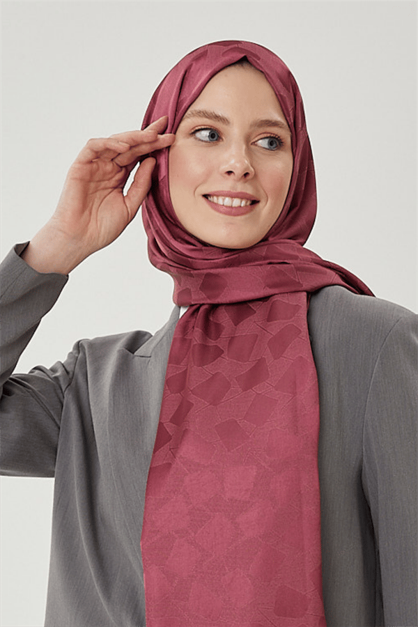 Soft Pembe Taş Desen İpeksi Jakar Şal