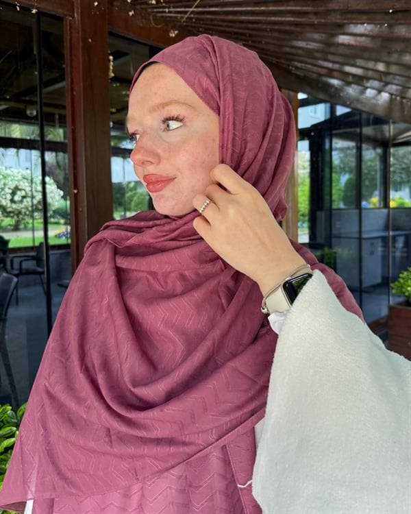 Soft Pembe Zikzak Lyocell Bambu Jakar Şal