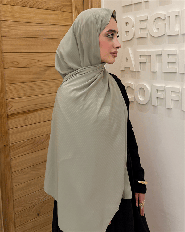 Soft Yeşil Line Desen Kore Medine İpeği Şal