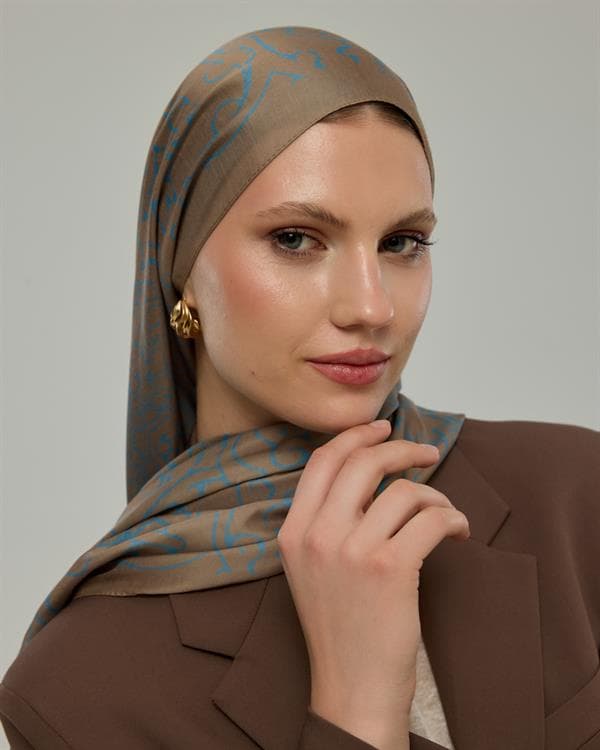 Tarçın Dumanı & Çakıl Mavisi Harem Rüyası Desen Şal - 52 - görsel 7