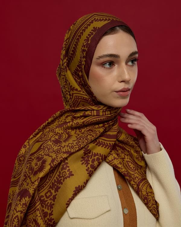 Tarçın Rüzgarı & Saf Altın Sultani Desen Şal - 31