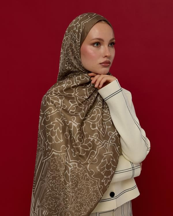 Toprak & Krem Fısıltı Harem Rüyası Desen Şal - 15