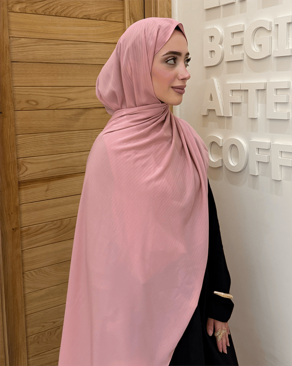 Toz Pembe Line Desen Kore Medine İpeği Şal