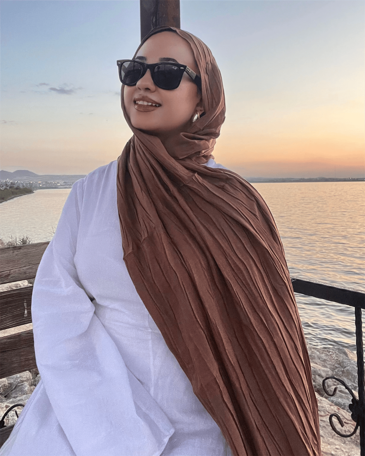 Tozlu Kahve Piliseli Bambu Şal