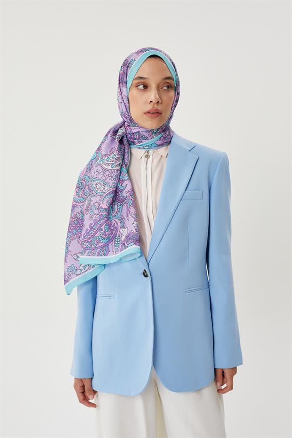 Turkuaz & Lila Retro Desen Şal - görsel 3