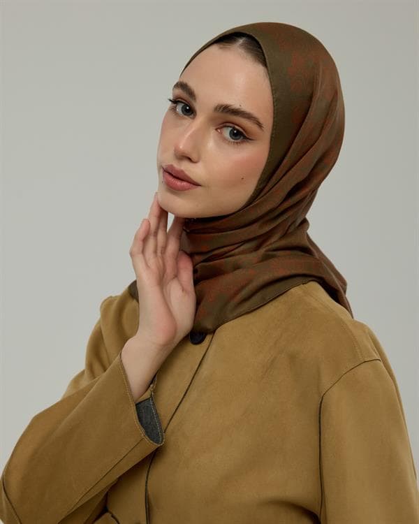 Zeytin Kabuğu & Tarçın Işıltısı Saraylı Desen Şal - 17