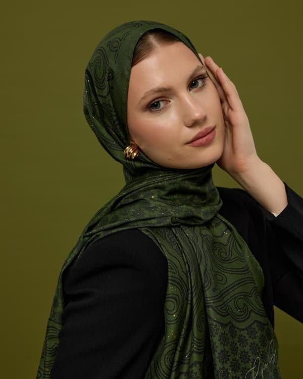 Zeytin & Siyah Bala Hatun Desen Şal - 74 - görsel 2