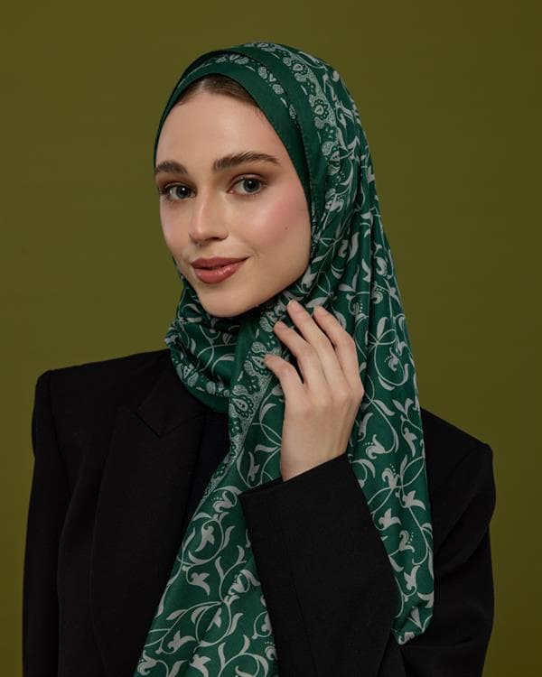 Zümrüt & Krem Lale Bahçesi Desen Şal - 55