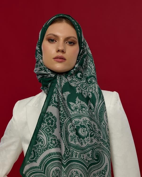 Zümrüt & Krem Sultani Desen Şal - 55