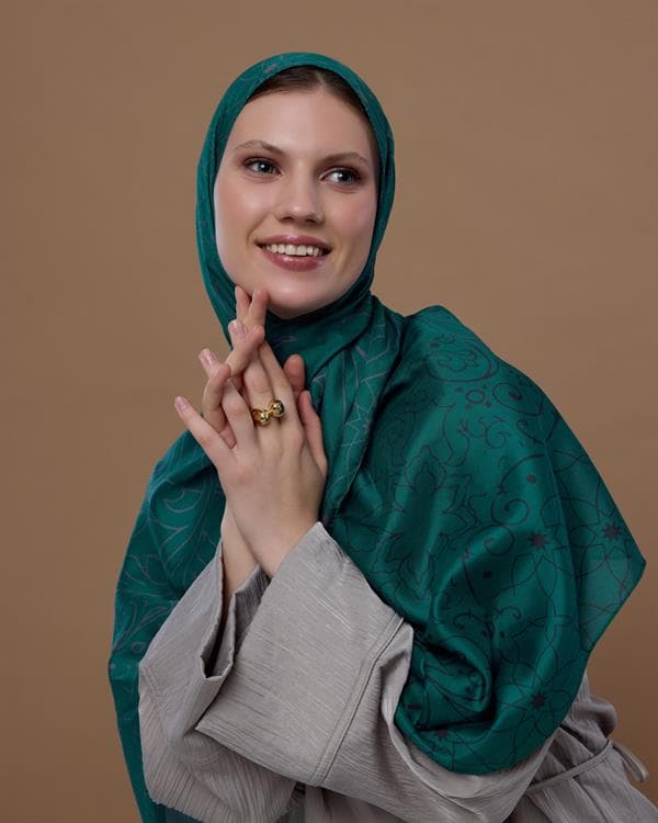 Zümrüt & Lavanta Çizgisi Efsunlu Desen Şal - 53
