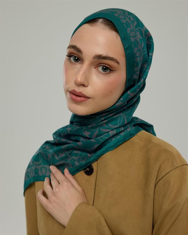 Zümrüt & Lavanta Çizgisi Lale Bahçesi Desen Şal - 53